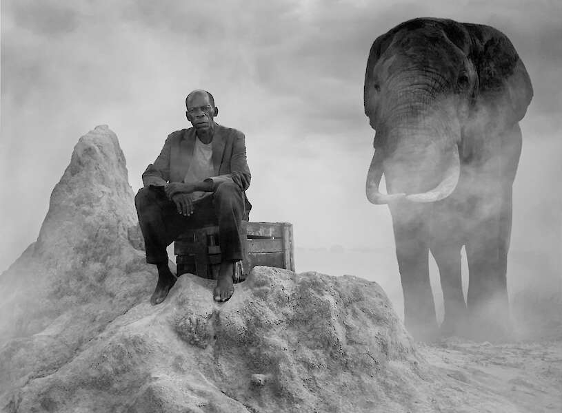 "Matthew on termite mound and Mak", Zimbabwe, 2020